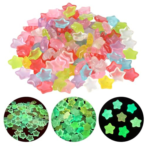 120 Stück Leuchtsterne, Leuchtende Steine, 1,8CM Leuchtsteine Bunt Fluoreszierende Sterne, 7 Farben Dekosteine Leuchtende Sterne, Fluoreszierende Steine Deko für Gärten Aquarien DIY-Zubehör