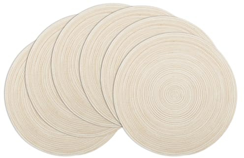 Winknowl Runde Platzsets 6er Set, Abwaschbar Tischmatten rutschfest Abgrifffeste Hitzebeständig Tischsets, 37 cm Runde Platz-Matten für Esstisch (Elfenbein)