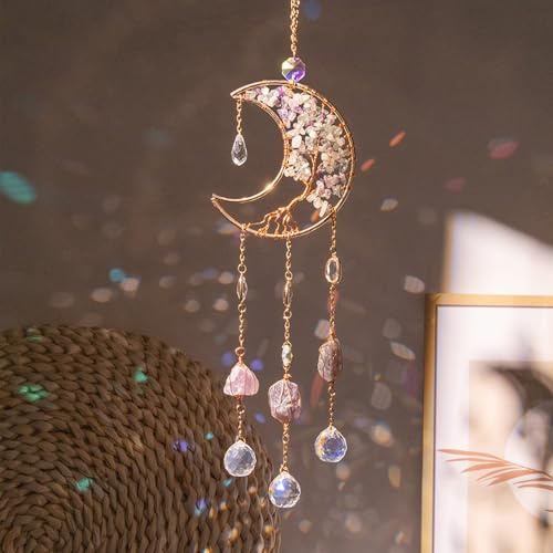 Lishang Attrape-Soleils en Cristal Attrape Soleil Arbre de Vie Attrape Soleil Cristal Suspendu Décoration pour Fenêtre Jardin Maison Décoration Lilas Clair