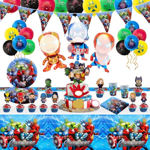 88PCS Aven-g Party Decorations, Birthday Decorations Tableware Set Paper Plates Balloon, Party Supplies for 10 Guests