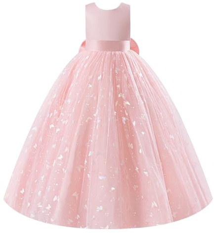 ABEHIK Robe de soirée tutu pour fille - Robe de demoiselle d'honneur - Robe longue pour mariage - Robe de bal festive - Robe de princesse, Rose, 11-13 ans