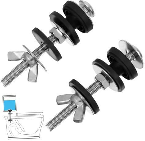 Operitacx - Juego de 2 tornillos y juntas para depósito y inodoro, fijación con arandelas y tuercas para montaje rápido, accesorio compatible con caza