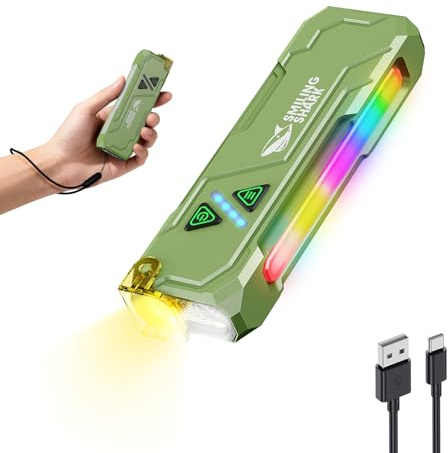Smiling Shark ML01 Multifunctional Flashlight, Rechargeable LED Torch with Magnetic Base Main Side Light with RGB Compact Clip Design Long-Lasting USB Charging for Camping Hiking Emergency (Green)
