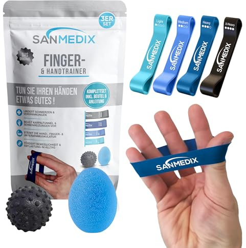 Sanmedix Handtrainer Fingertrainer Set 6-teilig – Griffkraft- & Unterarm-Training, Handtherapie bei Arthrose, Karpaltunnel & Sehnenscheidenentzündung – zur Stärkung und Entlastung