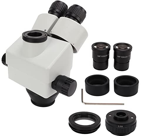 Tête de Microscope trinoculaire Zoom Tête de Microscope stéréo Haute résolution 3,5X à 45X avec lentille d'objet 0,5X et 1X pour expériences microscopiques Construction en métal
