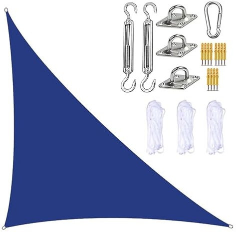 Toldo triangular UV – Parasol permeable al agua para patios, balcones y cocheras – Cubierta de protección solar al aire libre – sombra de piscina y jardín (azul 3 x 4 x 5)