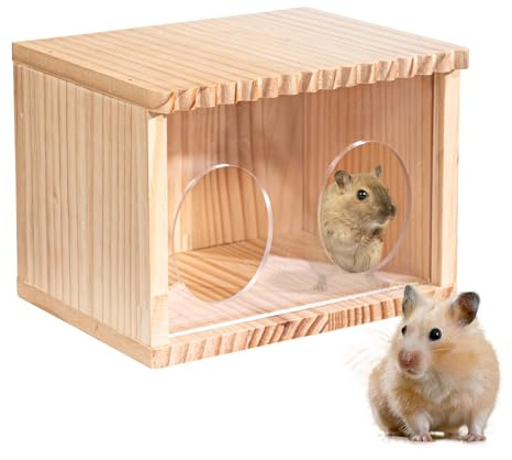 Hamsterhus - 16,3 cm Gömställen för Gerbil | dörrar Chinchilla Huts, burtillbehör, hamsterhus och gömställen för små husdjur/iller/chinchilla, massivt trä genomskinlig akryl gömställe