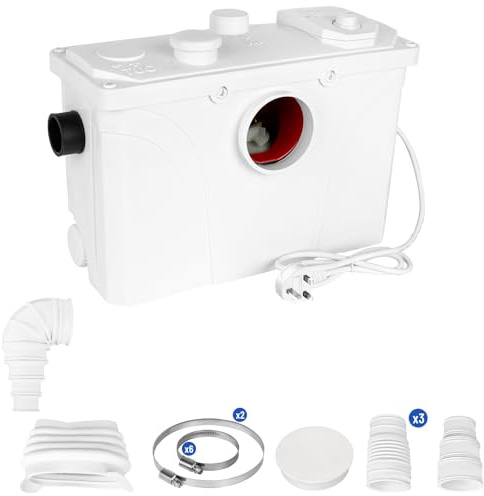 ZQFHSX Bomba trituradora de 700 W para Aguas residuales sanitarias, sumidero para Inodoro, Ducha, baño, Fregadero, Cocina y Uso marítimo, con 4 entradas y 2 Salidas.