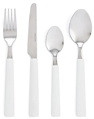 Quid Fresia Set di 24 posate con manico bianco, Acciaio Inox, Bianco, 9 x 9 x 24 cm