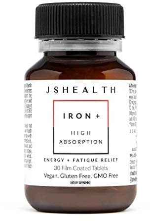 JSHealth Vitamins Iron+ Supplement for Energy Support - Iron Deficiency Pills with Vitamin C and Vitamin B12 - No Nausea - (30 Tablets)