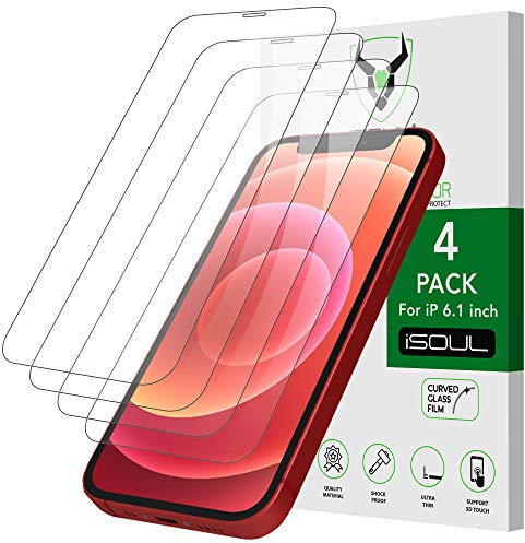 iSOUL 4-Pack Screen Protector for iPhone 12/12 Pro 6.1 Inch, Tempered Glass HD Film [LifetimeSupport, ScratchProof & ShatterProof] [Case Friendly & Ultra HD iPhone 12 Screen Protector]