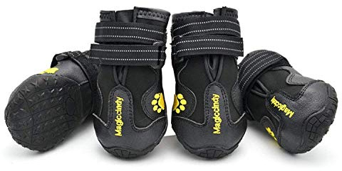 PETCUTE Hundeschuhe Pfotenschutz,4 Stück Atmungsaktiv wasserdichte Hunde Schuhe Outdoor, Verstellbare Waschbare rutschfeste Hundestiefel für kleine, mittlere und große Hunde Sommer(Schwarz 8#)