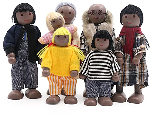 SumDirect 8-Stücke Holz Familienpuppen Spielset, Puppenfamilie Holzpuppen, Puppenhaus Kinderspielzeug (Style 4)
