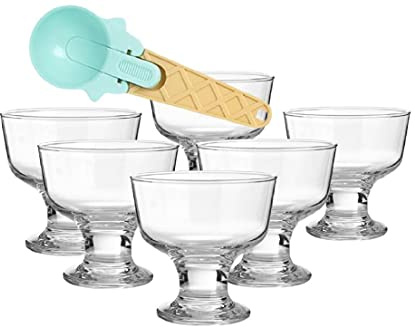 SET 6 COPPE GELATO IN VETRO E UN CUCCHIAINO PER GELATO PLASTICA