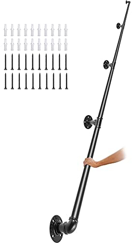 VEVOR Pasamanos Escalera 396 cm Pasamanos de Pared Acero al Carbono Acabado Mate Carga 200 kg Pasamanos Estilo Industrial Ø32 mm Pasamanos Montaje en Pared Kit Completo Negro para Interior y Exterior