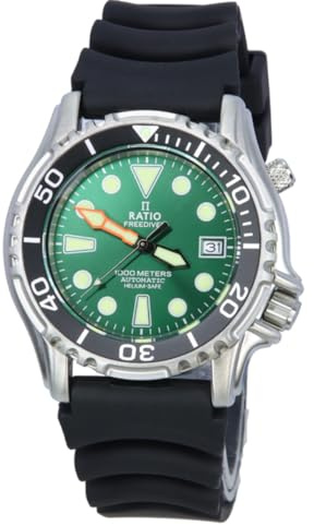 RATIO FreeDiver Heliumsichere Taucheruhr, Edelstahl, Automatisch, 1000 m Wasserdicht, für Herren