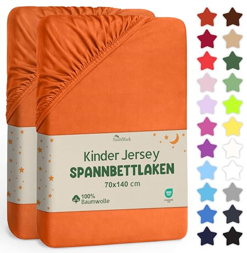 NatureMark Lot de 2 draps-Housses pour Enfant - 70 x 140 cm - Jersey Doux - 100% Coton - pour lit de bébé et lit d'enfant - Terracotta