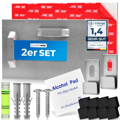PEARWAY™ Profi Spiegel Aufhängung inkl. Zubehör I maximaler Halt dank 3M Tape I Spiegelhalter I Spiegelaufhänger I Aufhänger für Acrylglasbilder I Spiegelhalterung Wand I Bilderhaken selbstklebend