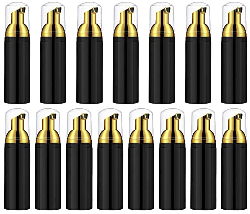 Elcoho 15 Stück Seifenschaumflasche 57 ml Kunststoff nachfüllbare leere Reiseflaschen mit Pumpe für Handseife, Wimpernreiniger, Shampoospender (Schwarz und Gold)