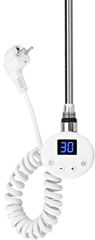 EMKE Barra riscaldante con termostato da 300 W, Colore Bianco, Elemento riscaldante per termosifoni da Bagno con Schermo LCD, Cartuccia riscaldante in Acciaio Inox, Adatta per radiatori