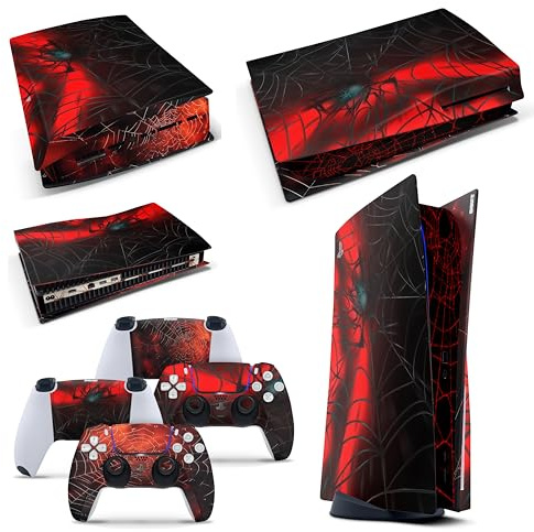GNG, Set di skin adesive per PS5 Digital, in vinile, motivo ragno, con 2 skin per controller