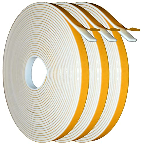 15m Joint Porte Mousse Adhésif, Joint en bande d'Isolation Phonique, Joint Isolant en Mousse Caoutchouc, Isolation Phonique et Froid (3 rouleaux de 5m chacun) (6mm(Largeur) x 1.5mm(Épaisseur), Blanc)