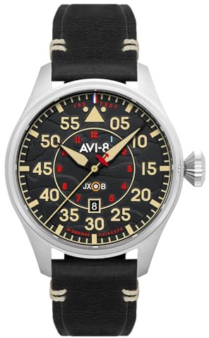 AVI-8 Montre Pilote Automatique Hawker Hurricane Clowes pour Homme 46 mm avec Bracelet en Cuir véritable AV-4097