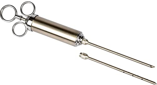 Jeringa para Carne de Acero Inoxidable con 2 Agujas – 60 ml, para Marinar Carnes y Embutidos Caseros