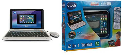 VTech Genio Lernlaptop – Lerncomputer mit Internetzugang, Textprogramm und Lerninhalten zu Buchstaben, Wörtern, Mathe, Logik u. v. m. & 80-155504 Tablet 2-in-1, White/Black