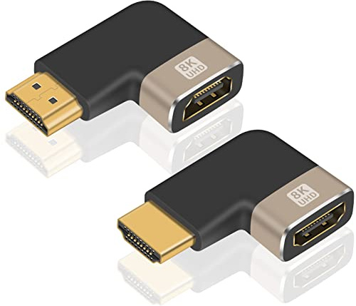 Duttek 8K HDMI 90 Grad Winkel Adapter, Links und Rechts HDMI 2.1 Stecker auf Buchse Connector Adapter unterstützt 8K@60Hz,4K@120Hz HDR,Dolby,eARC for Laptop,PC,Monitor,Roku TV（2 Pack）