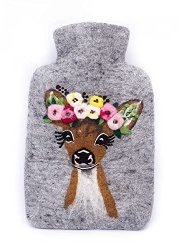 feelz - Wärmflasche Reh, romantische Bettflasche aus 100% Wolle (Merino), grün oder natur, Handarbeit, Fairtrade (Natur - Bezug ohne Innenflasche)