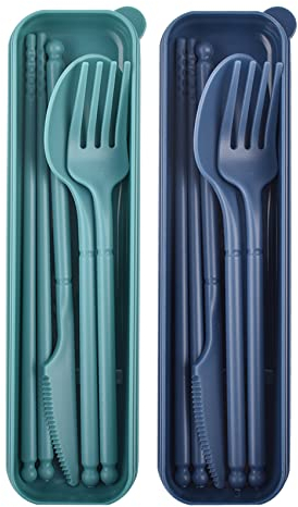 2 Sets Travel Cutlery Set with Case, Forks Knives and Spoons Set, Plastic Cutlery Set Reusable for 2, Lunch Box Travel Picnic Office School (1)