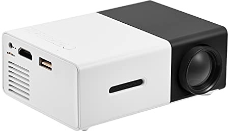 Mini Proyector, YG300 Proyector de Video LED Portátil, 1080P 400-600LM Proyector de Películas de Cine en Casa Al Aire Libre Altavoces Estéreo Incorporados, para Patio, Viajes, (En Blanco y Negro)