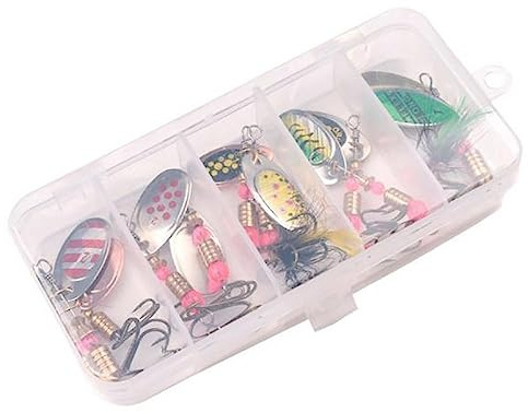 10 Stück Angelköder Set, Metall Spinner Blinker Angelköder Kit mit Drillinge Haken für Salzwasser Süßwasser Barsch Makrele Forelle Wels
