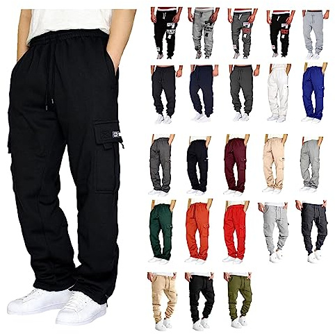 Mens Cargo Jogging Trouser Drawstring Elasticated Waist Tracksuit Bottoms with Pockets Comfortable Loose Sweatpants Pants for Gym Jogging