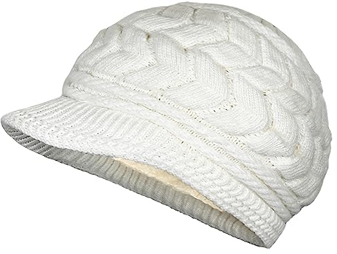 AUSUAYA Damen Wintermütze Schirm, Gestrickte Wollmütze Warmem Fleecefutter & Visor DE-W2M