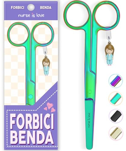 Nurse is Love Verbandsschere mit Abgerundeter Spitze - Erste-Hilfe-Schere | Erste-Hilfe-Set | Edelstahl | Mit Charm-Anhänger - Crom Green