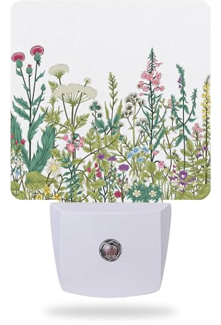 AOWULA Night Light,Herbs and Wild Flowers Night Lights Plug into Wall for Boys Girls Bedroom Decorative Half Round Nightlight Led Lamp 0.5W Sleep Friendly