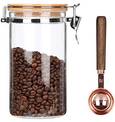 KKC vorratsgläser mit deckel, luftdicht vorratsglas, Verdickt Borosilikatglas vorratsdosen glas für Spaghetti müsli aufbewahrung, 1200ML mit Löffel