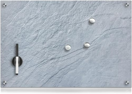 Magnetische Wandtafel für Notizen – Memoboard aus Glas – Wandplaner – Magnettafel mit Marker und 3 Magneten – Schwarz mit Schiefer-Effekt, 60 x 40 cm