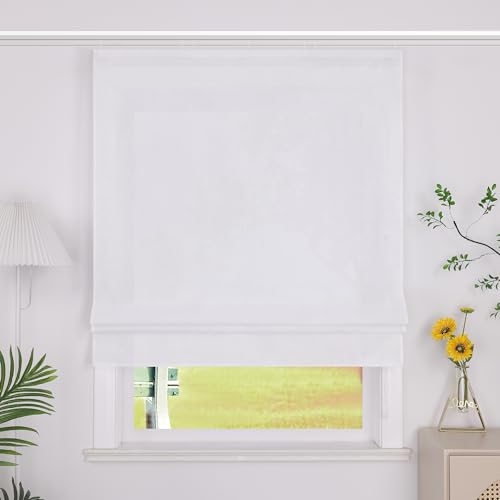 SCHOAL Raffrollo mit Klettband Einfarbige Vorhänge Wohnzimmer Gardine Blickdicht Raffgardine Fenster Rollo 1 Stück BxH 120x140cm Weiß