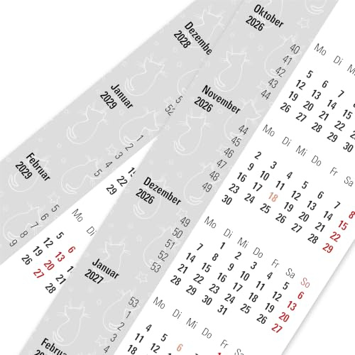 Truento Ersatzkalendarium KATZE - auf Spindel gerollt - für 2 Jahre (2026 & 2027) - passend für 3-Monats-Tischkalender mit Drehmechanik - Stehkalender - Aufstellkalender - Bürokalender