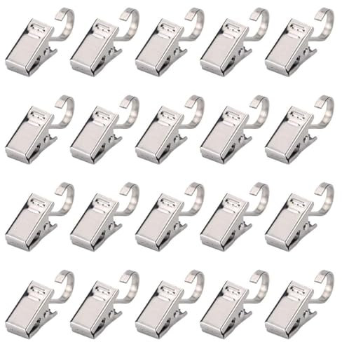 YHIJSR 20 Pièces Pince Attache Rideau, Clips de Rideau, Acier Inoxydable, Petits Clips de Rideau en métal avec Crochets, Anneaux Rideaux avec Pince, pour Rideaux de Douche et de fenêtre Argent