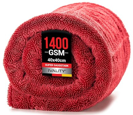 Ivality Panno Microfibra Auto Piccolo 40x40 cm – 1400 GSM Panno in Microfibra Ultra Assorbente per Auto e Moto, Vetri, Senza Pelucchi e Delicato sulla Vernice, Panni Asciugatura Twisted