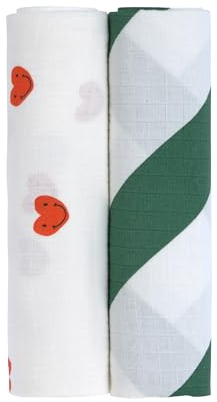 LÄSSIG Baby Puckdecke Spuckdecke Pucktuch Mulltuch 2er Set Baumwolle 120 x 120 cm/ Swaddle & Burp Blanket XL Happy Rascals Heart