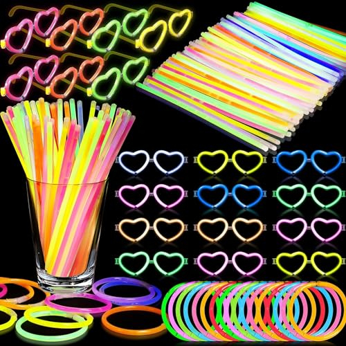 Kinmsito Juego de 100 barras luminosas con 20 gafas, pulseras luminosas de neón, barras luminosas, juguetes luminosos para niños, bodas