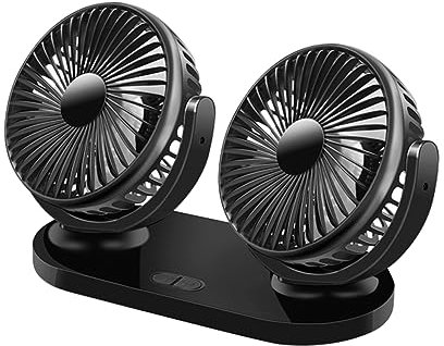 Ventilateur de Voiture à Double Tête Usb, Portable, Réglable, Abs Noir