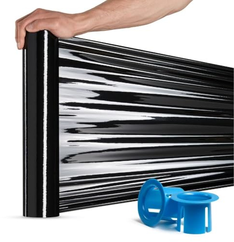 RAGO Stretchfolie Schwarz I Strechfolienrolle mit Handabroller 0,85 kg (7,5 x 7,5 x 40 cm) I Möbelfolie I Verpackungsmaterial I Umzugsfolie I Folie für möbel I Packfolien 150m