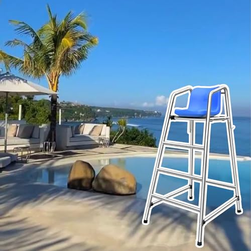 Stainless Steel Safety Life Guard Chairs 47in/ 59in/ 71in Tall, Poolside Pavilion Lake Deck Ladder Stool for Coast Guard, Referee Competition Chair with Hook Sunshade Hole (Color : Silver, Size : 3