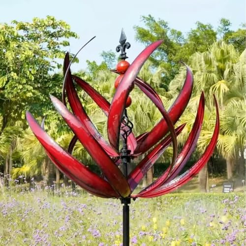 Moulin à vent de jardin en métal - Moulin à vent en fer forgé - Assemblage facile pour patio, porche, chemin, piscine, cour, jardin, garage (90 cm) (rouge)